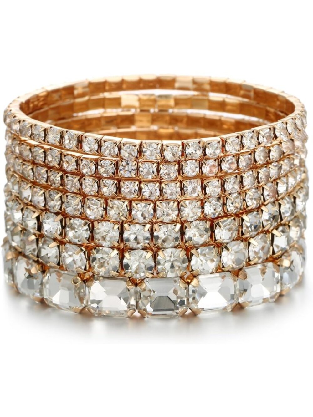 7 PCS Layered Crystal Stretch Bracelets Set for Women - Stackable Rhinestone